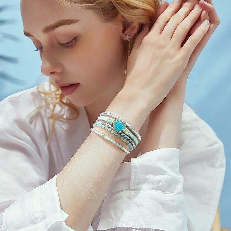 Suyi Multilayer Leather Wrap Bracelet Heart-Shape Wide Cuff Bracelets for Women - Image 2